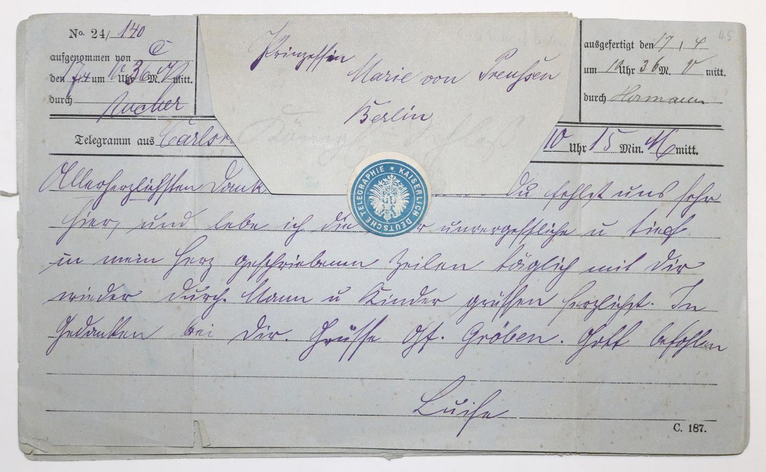 Große Abbildung Nr.1: 136-1947 Marie Prinzessin von Preussen,: (Deutschland, Preussen)