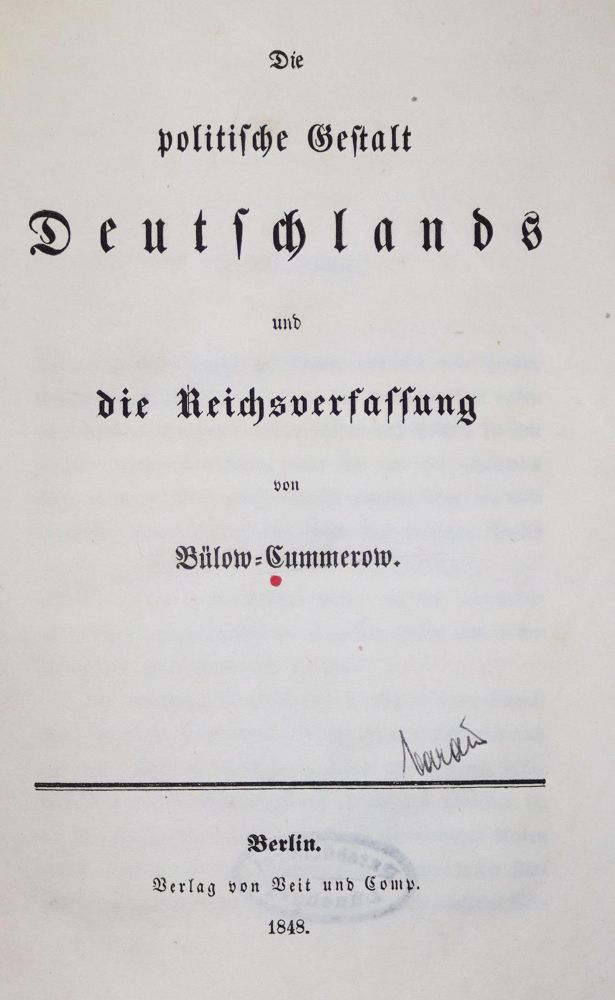 Große Abbildung Nr.1: 136-1952 Bülow-Cummerow,(E.G.G.v.).: (Deutschland, Revolution 1848/49 - Vormärz - Politik)