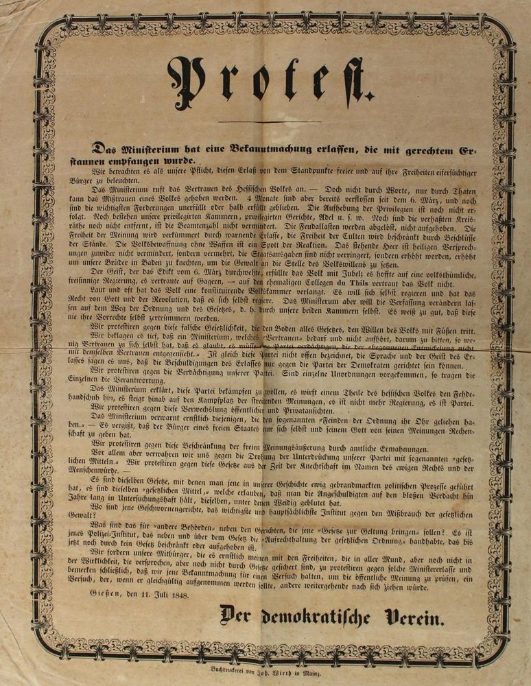 Große Abbildung Nr.2: 136-1953 Protest.: (Deutschland, Revolution 1848/49 - Vormärz - Politik, Hessen)