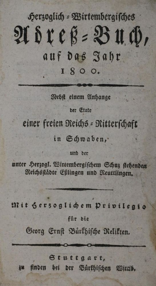 Große Abbildung Nr.1: 136-1980 Herzoglich-Wirtembergisches Adreß-Buch: (Deutschland, Württemberg)