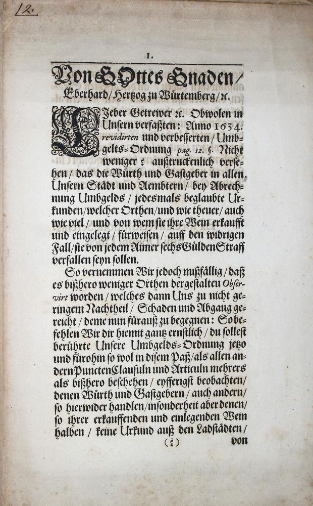 Große Abbildung Nr.1: 136-1986 Umbgelts-Ordnung.: (Deutschland, Württemberg)