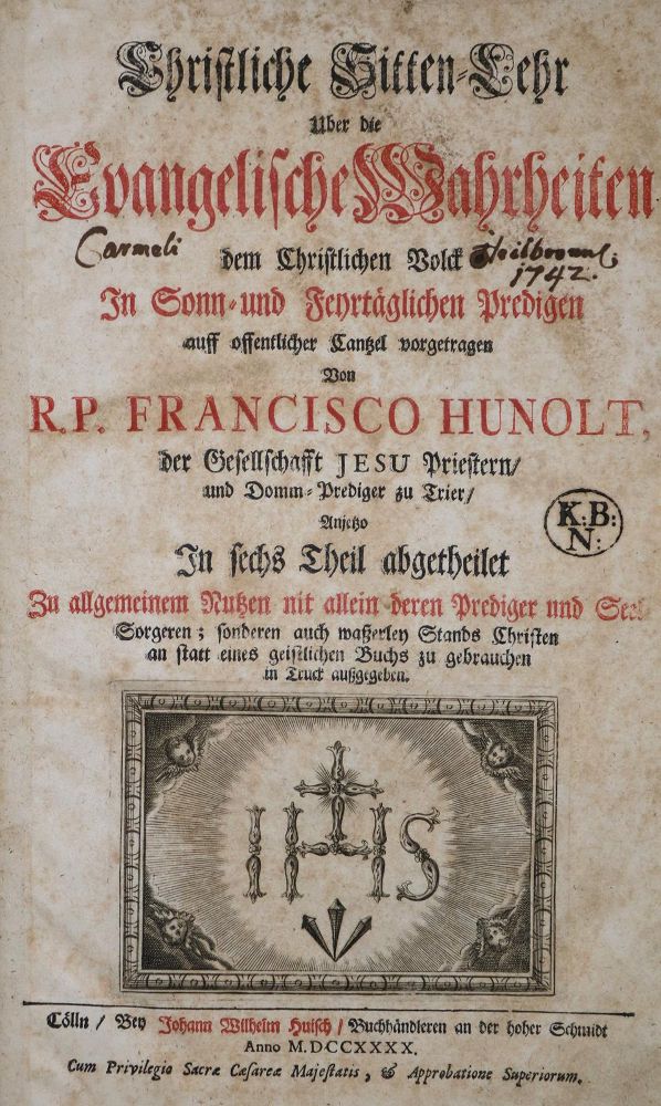 Große Abbildung Nr.1: 136-207 Hunolt,F.: (Alte Drucke, Handschriften und Theologie)