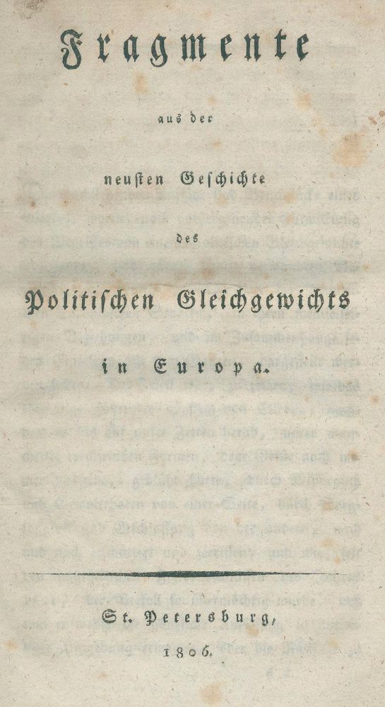 Große Abbildung Nr.1: 136-2109 (Gentz,F.v.).: (Verschiedene Länder - Geschichte)