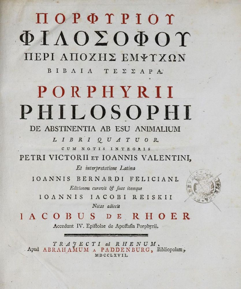 Große Abbildung Nr.1: 136-304 Porphyrius.: (Alte Drucke, Handschriften und Theologie)