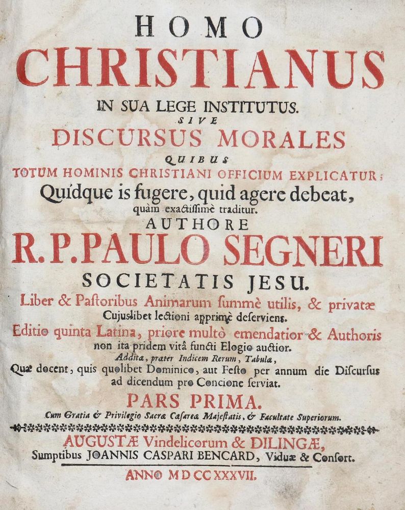 Große Abbildung Nr.2: 136-341 Segner,P.: (Alte Drucke, Handschriften und Theologie)