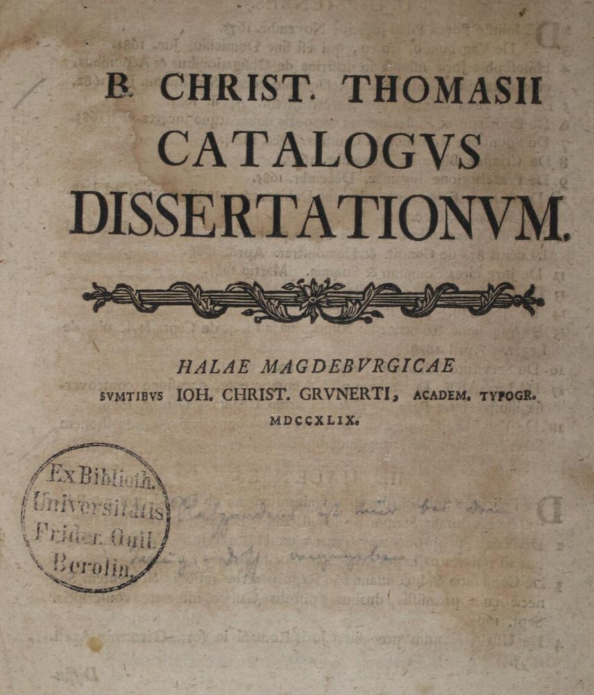 Große Abbildung Nr.1: 136-355 Thomasius,C.: (Alte Drucke, Handschriften und Theologie)