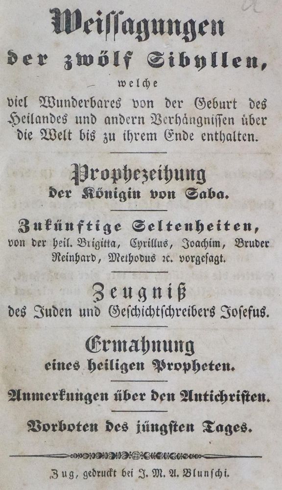 Große Abbildung Nr.1: 136-380 Weissagungen der zwölf Sibyllen,: (Alte Drucke, Handschriften und Theologie)