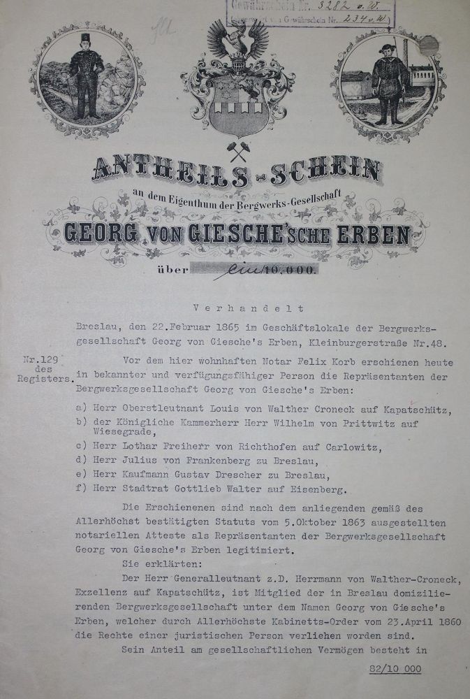 Große Abbildung Nr.1: 136-412 Georg von Giesche'sche Erben.: (Wirtschaft, Aktien)