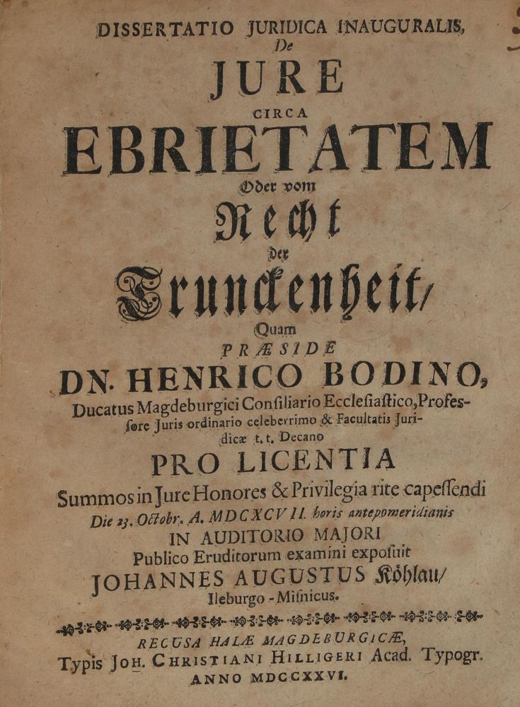 Große Abbildung Nr.1: 136-455 Bodinus,H., (praes.).: (Juridica und Kriminologie)