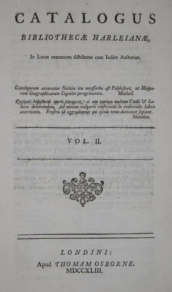 Große Abbildung Nr.1: 136-734 Catalogus Bibliothecae Harleianae.: (Bibliothek, Harley)