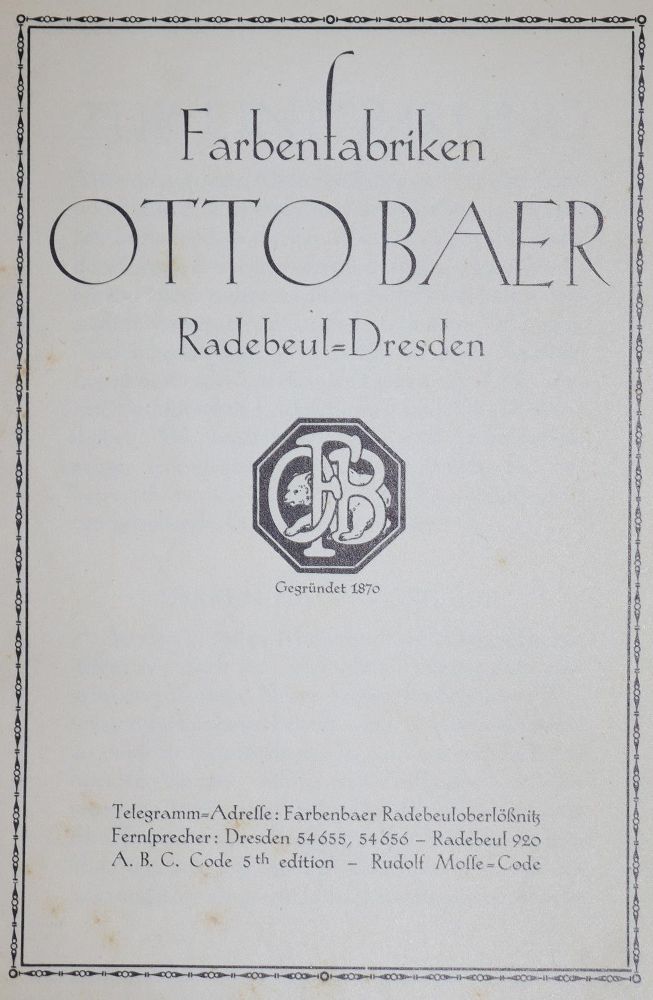 Große Abbildung Nr.1: 136-795 Farbenfabriken Otto Baer.: (Bibliographie und Buchwesen)