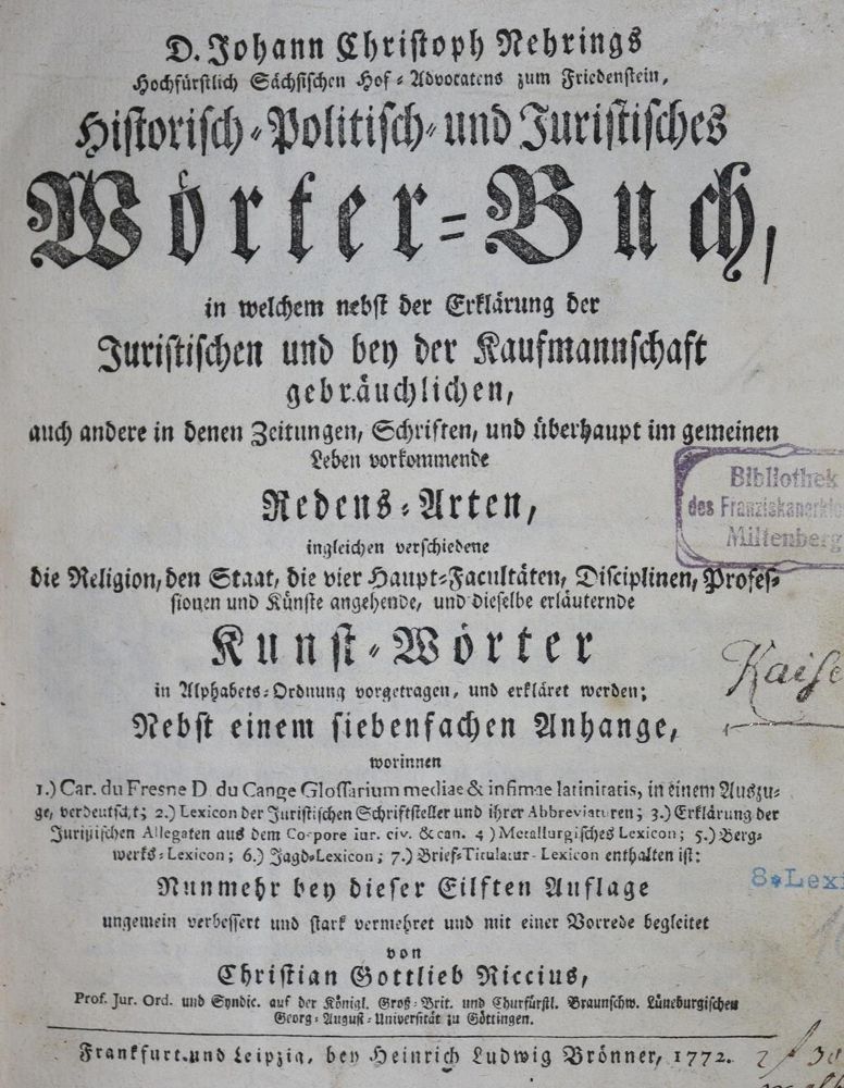Große Abbildung Nr.1: 136-812 Nehring,J.C.: (Lexika - Wörterbücher - Sprachwissenschaften)