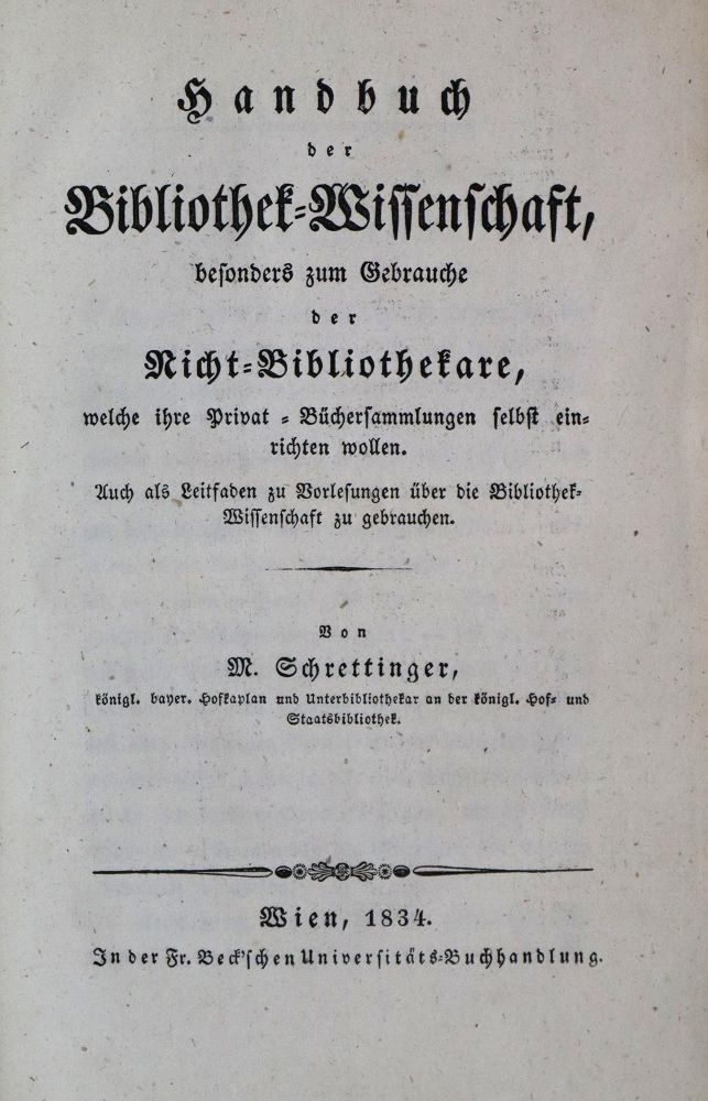 Große Abbildung Nr.1: 136-834 Schrettinger,M.: (Bibliographie und Buchwesen)