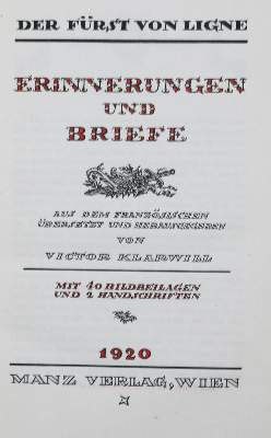 Bild Nr.2: 136-1291 Ligne (Karl Fürst v.).: (Literatur und illustrierte Bücher 20.Jahrhundert - Alte Literatur in modernen Ausgaben)