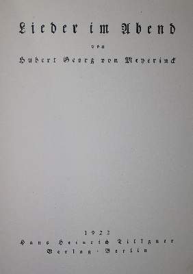 Bild Nr.1: 136-1306 Meyerinck,H.G.v.: (Literatur und illustrierte Bücher 20.Jahrhundert - Alte Literatur in modernen Ausgaben)