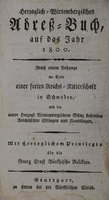 Bild Nr.1: 136-1980 Herzoglich-Wirtembergisches Adreß-Buch: (Deutschland, Württemberg)