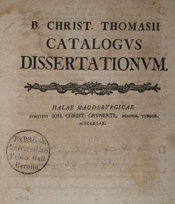 Bild Nr.1: 136-355 Thomasius,C.: (Alte Drucke, Handschriften und Theologie)