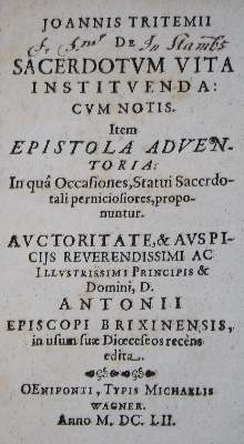 Bild Nr.1: 136-367 Trithemius,J.: (Alte Drucke, Handschriften und Theologie)
