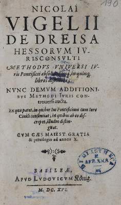 Bild Nr.1: 136-374 Vigelius,N.: (Alte Drucke, Handschriften und Theologie)