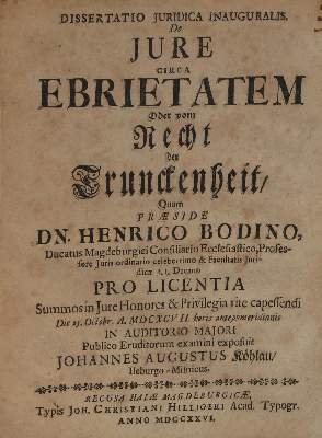Bild Nr.1: 136-455 Bodinus,H., (praes.).: (Juridica und Kriminologie)