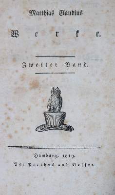 Bild Nr.1: 136-976 Claudius,M.: (Literatur und illustrierte Bücher bis 19.Jahrhundert)
