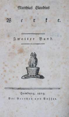 Bild Nr.11: 136-976 Claudius,M.: (Literatur und illustrierte Bücher bis 19.Jahrhundert)
