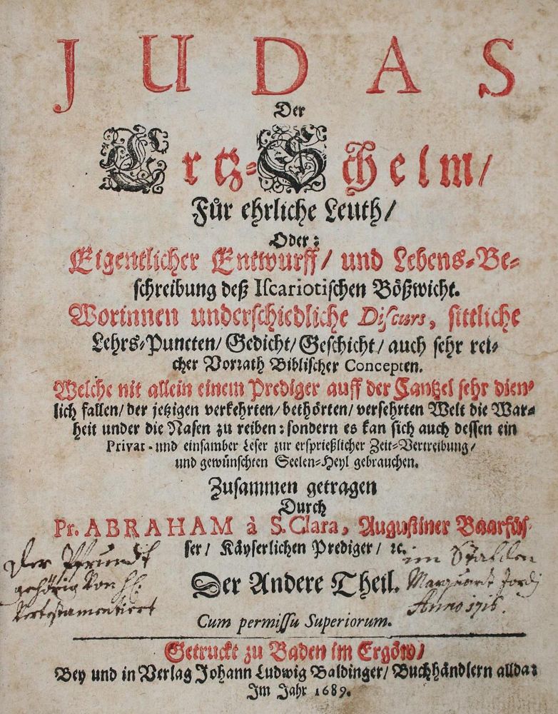 Große Abbildung Nr.1: 137-1 Abraham a Sancta Clara (d.i. U.Megerle).: (Alte Drucke, Handschriften und Theologie)