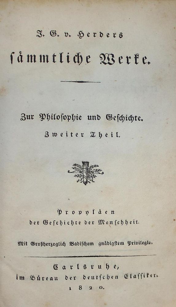 Große Abbildung Nr.1: 137-1030 Herder,J.G.v.: (Literatur und illustrierte Bücher bis 19.Jahrhundert)