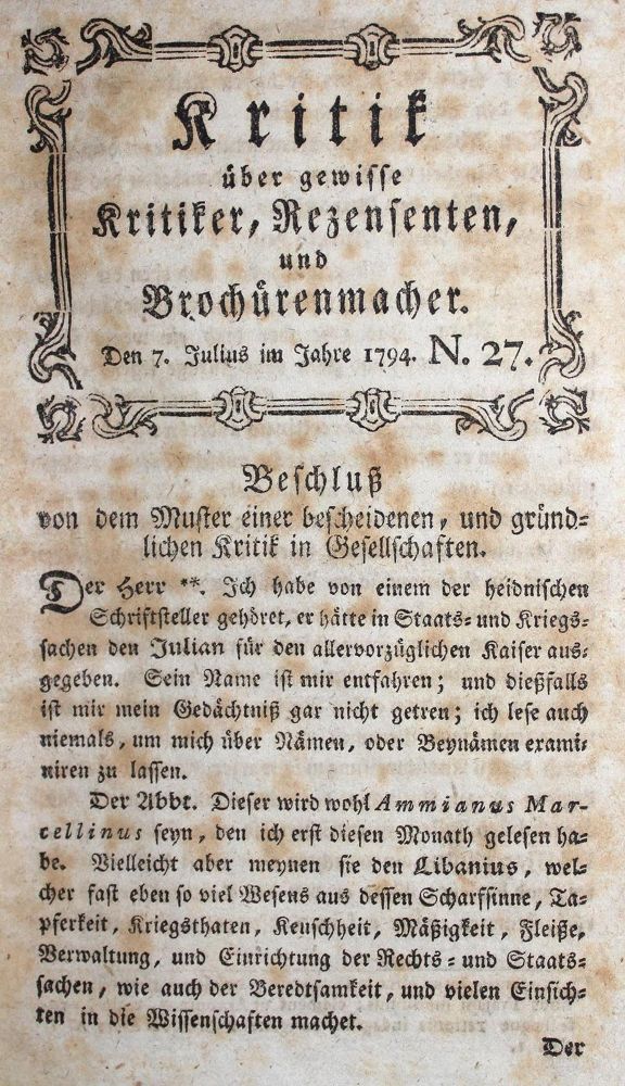 Große Abbildung Nr.1: 137-1054 Kritik über gewisse Kritiker,: (Literatur und illustrierte Bücher bis 19.Jahrhundert)