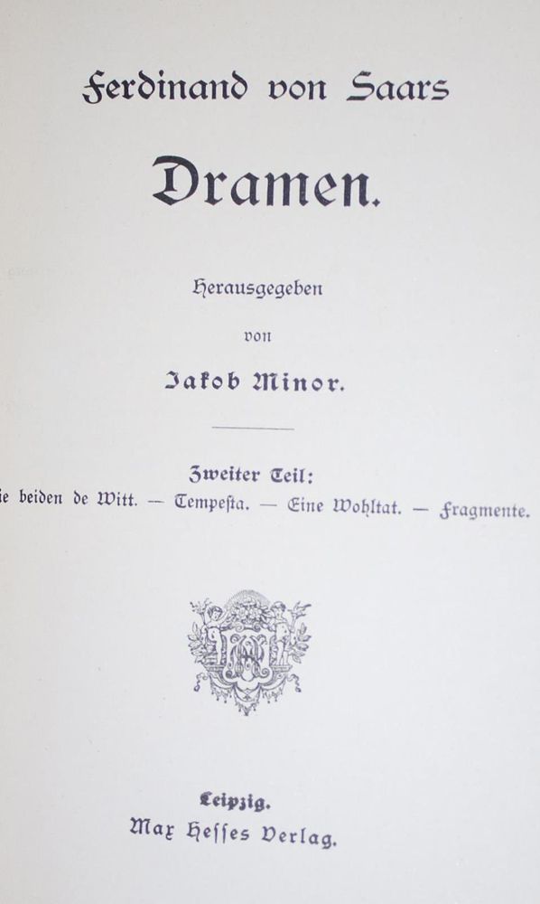 Große Abbildung Nr.1: 137-1089 Saar,F.v.: (Literatur und illustrierte Bücher bis 19.Jahrhundert)