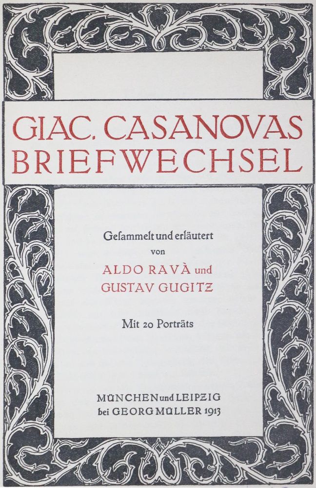 Große Abbildung Nr.1: 137-1139 Casanova,G.: (Literatur und illustrierte Bücher 20.Jahrhundert - Alte Literatur in modernen Ausgaben)