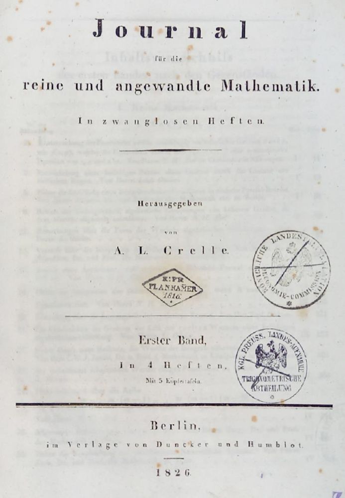 Große Abbildung Nr.1: 137-1610 Journal für die reine und angewandte Mathematik. (Verschiedene Länder - Geschichte, Mathematik)