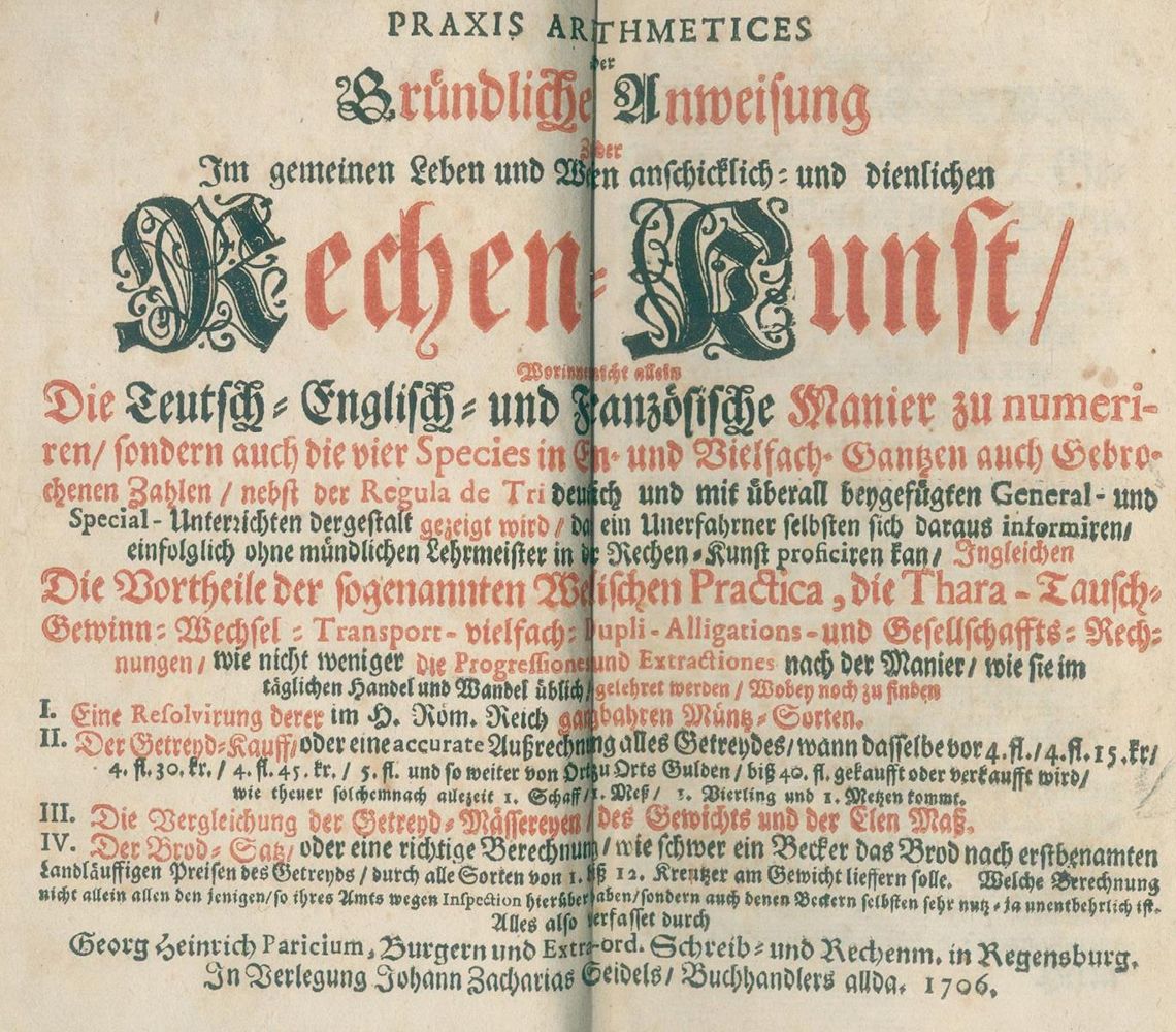 Große Abbildung Nr.1: 137-1613 Paricius,G.H.: (Verschiedene Gebiete - Varia, Mathematik)