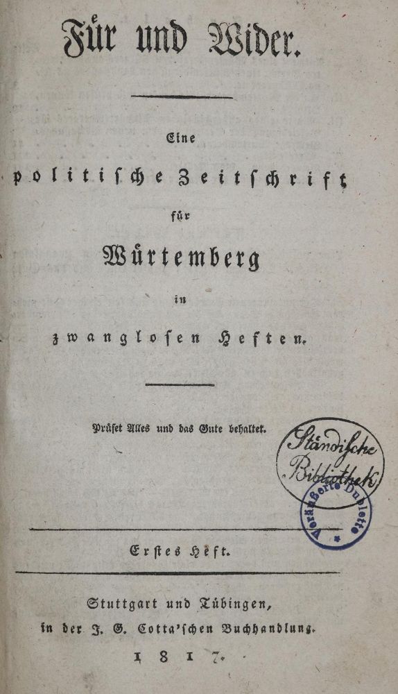 Große Abbildung Nr.1: 137-1758 Für und Wider.: (Deutschland, Baden-Württemberg)