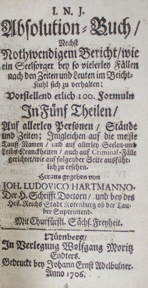 Große Abbildung Nr.1: 137-177 Hartmann,J.L.: (Alte Drucke, Handschriften und Theologie)