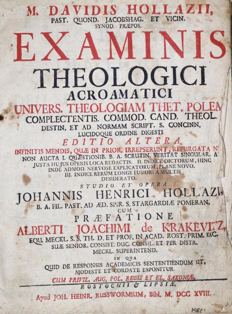 Große Abbildung Nr.1: 137-188 Hollaz(ius),D.: (Alte Drucke, Handschriften und Theologie)