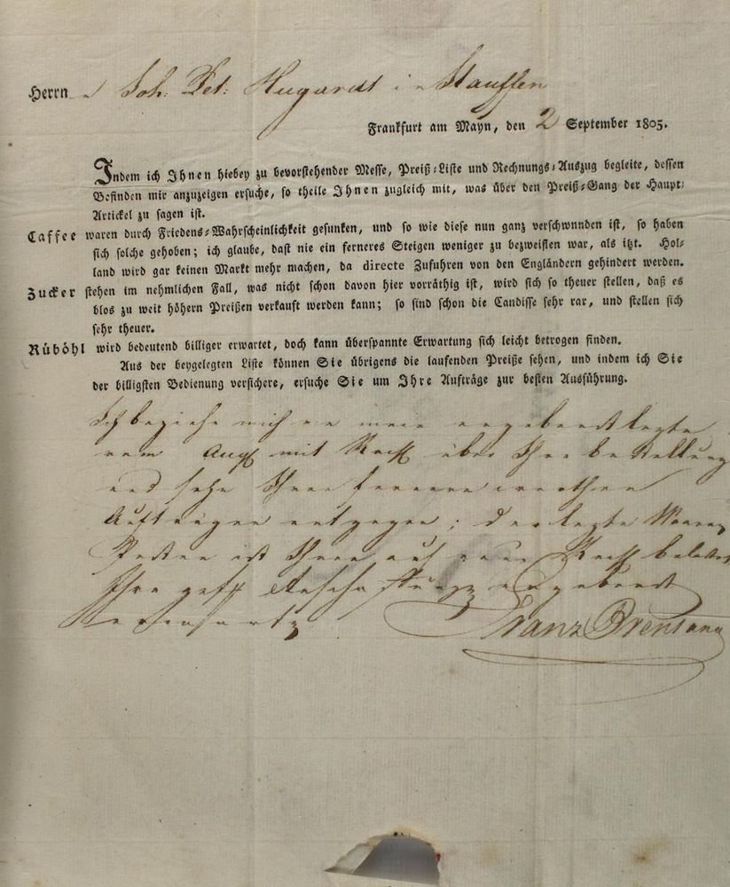 Große Abbildung Nr.4: 137-2117 Brentano, Franz Domincus,: (Autographen)