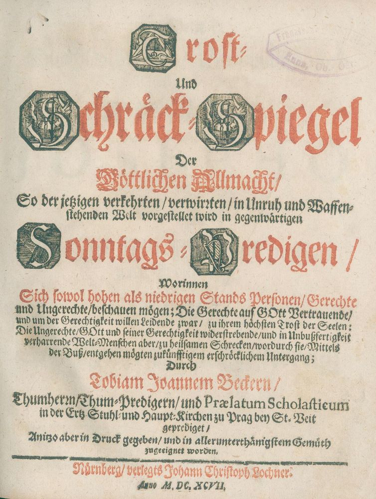 Große Abbildung Nr.1: 137-25 Becker,J.T.: (Alte Drucke, Handschriften und Theologie)