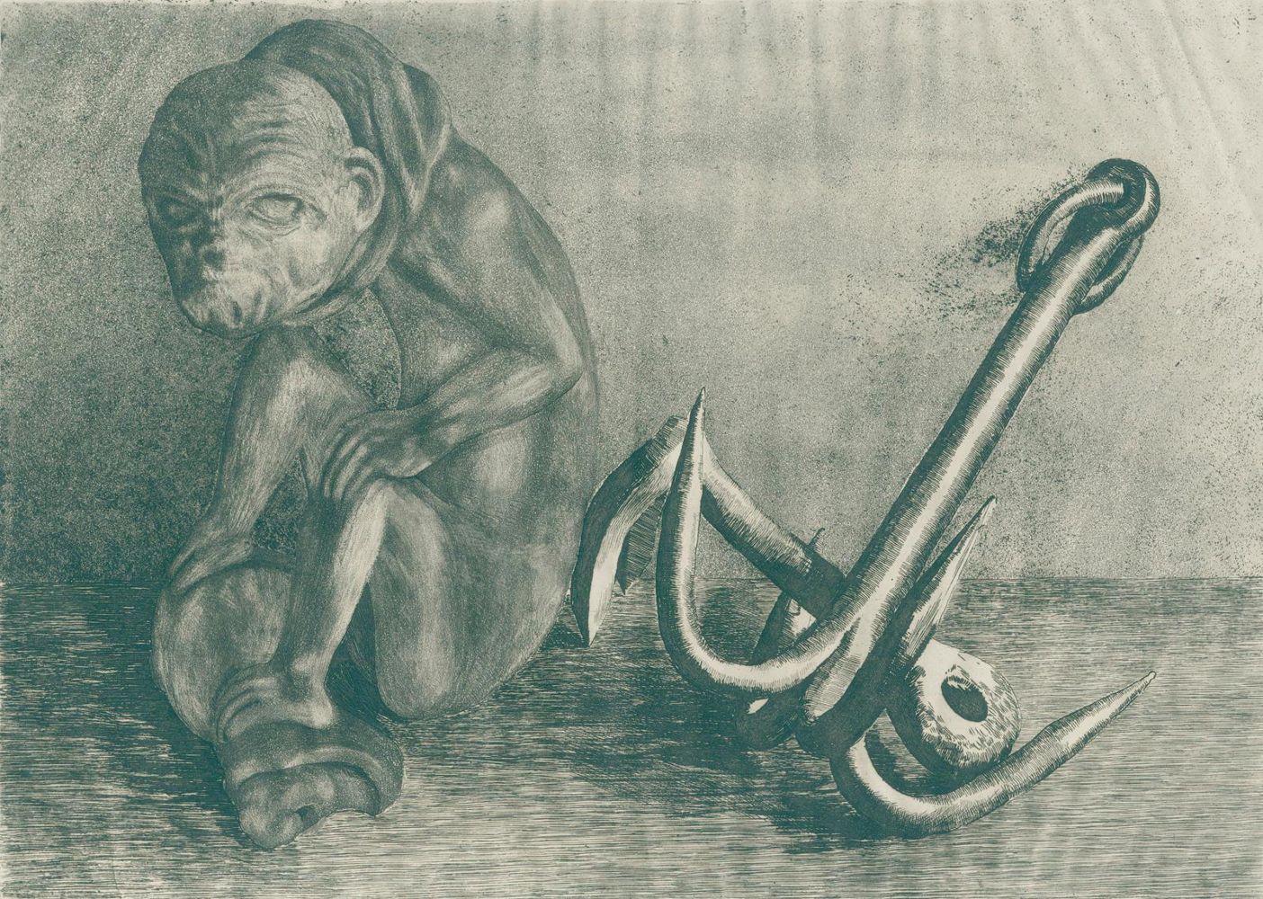 Große Abbildung Nr.1: 137-3436 Gnom mit Anker.: (Künstlergraphik)
