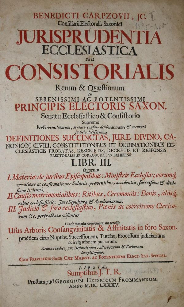 Große Abbildung Nr.1: 137-413 Carpzov,B.: (Juridica und Kriminologie)