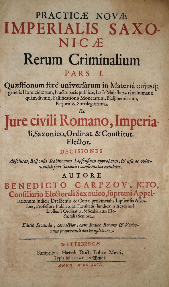 Große Abbildung Nr.1: 137-414 Carpzov,B.: (Juridica und Kriminologie)