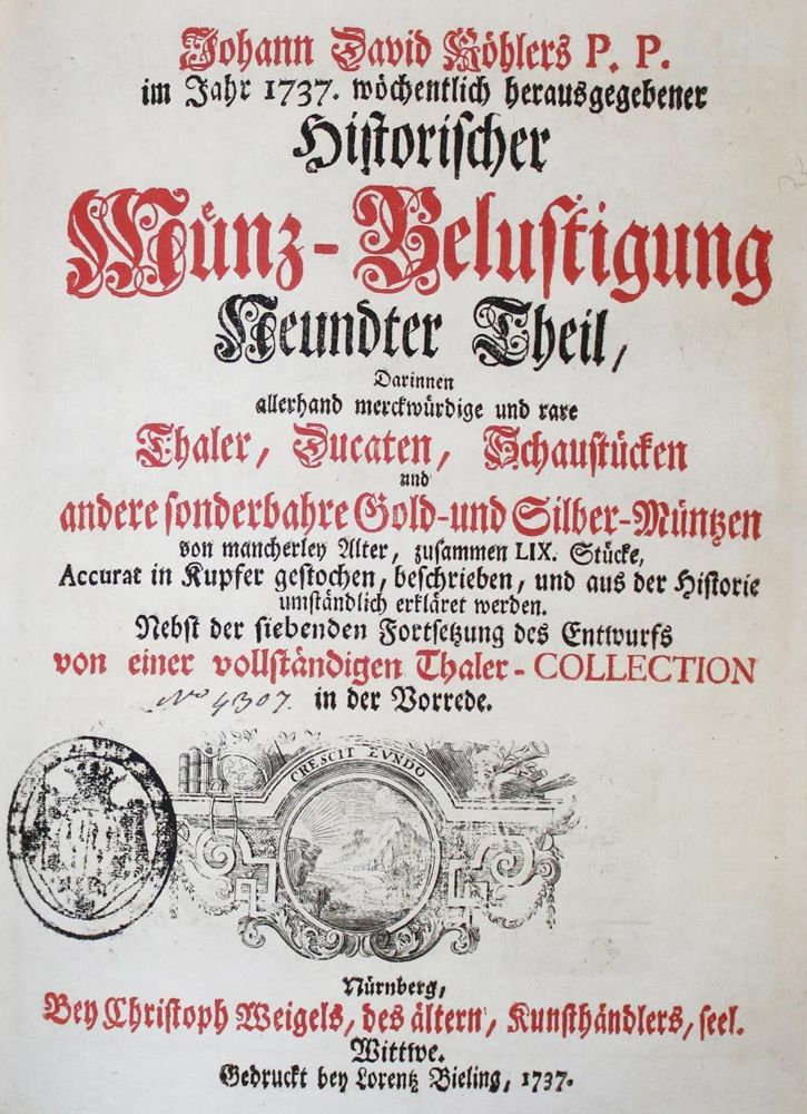 Große Abbildung Nr.1: 137-511 Köhler,J.D.: (Numismatik u. Siegelkunde, Medaillen)