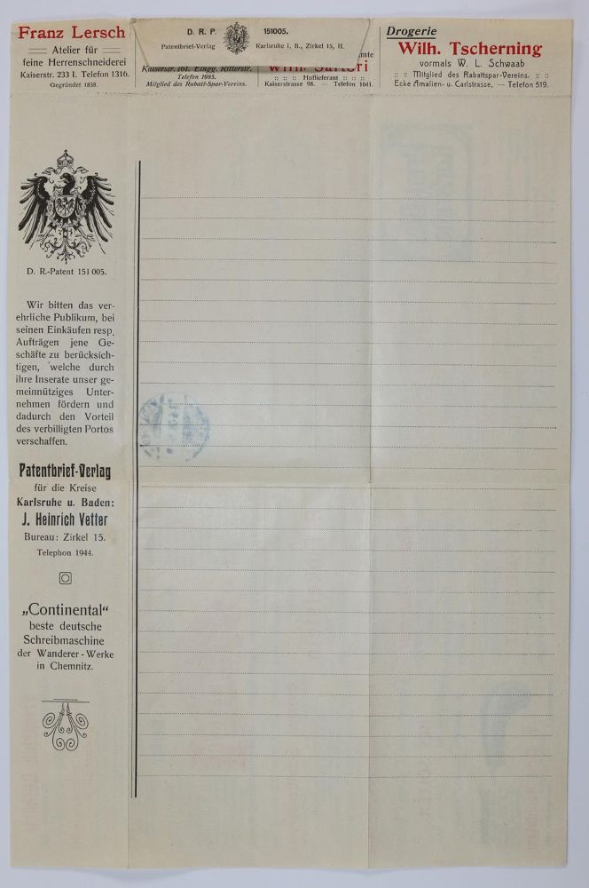 Große Abbildung Nr.4: 137-518 Patent- und Kartenbrief.: (Philatelie)