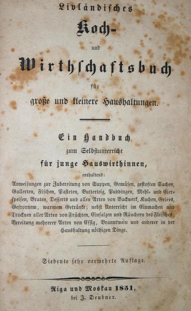 Große Abbildung Nr.1: 137-612 (Fehre,C.).: (Küche und Haushalt, Kochbücher, Baltikum)