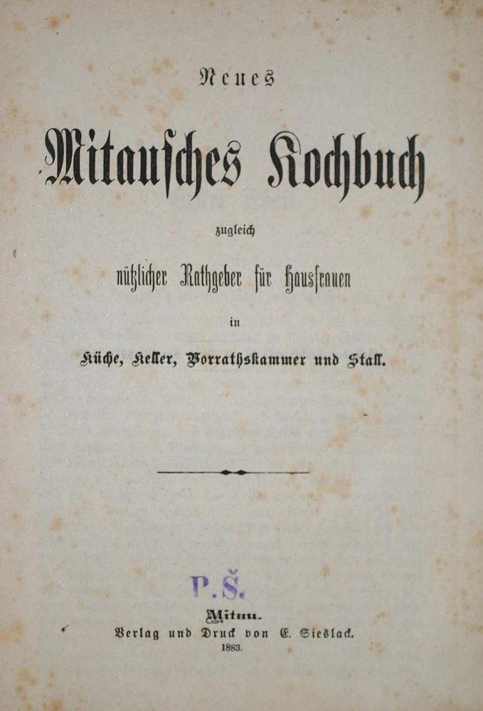 Große Abbildung Nr.1: 137-614 Neues Mitausches Kochbuch: (Küche und Haushalt, Kochbücher, Baltikum)