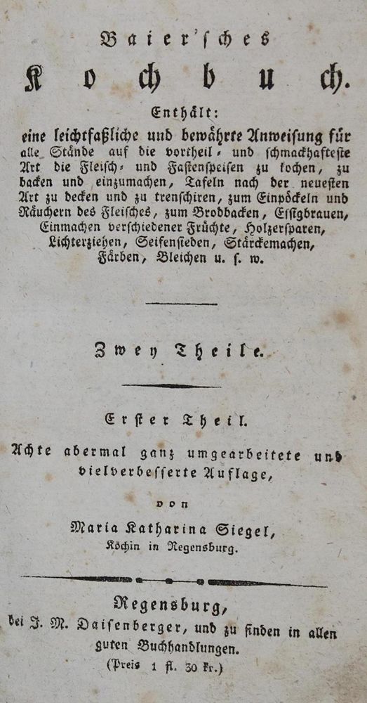 Große Abbildung Nr.1: 137-615 Siegel,M.K.: (Küche und Haushalt, Kochbücher, Bayern)