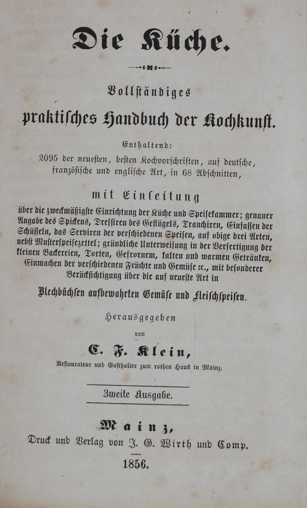 Große Abbildung Nr.1: 137-637 Klein,C.F.: (Küche und Haushalt, Kochbücher)