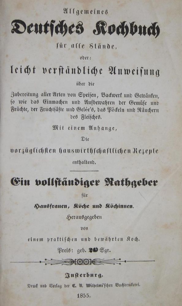 Große Abbildung Nr.1: 137-648 Allgemeines Deutsches Kochbuch: (Küche und Haushalt, Kochbücher, Ostpreussen)