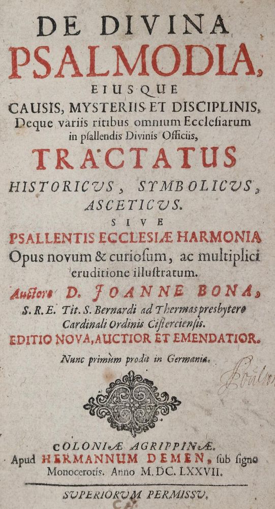 Große Abbildung Nr.1: 137-65 Bona,G.: (Alte Drucke, Handschriften und Theologie)