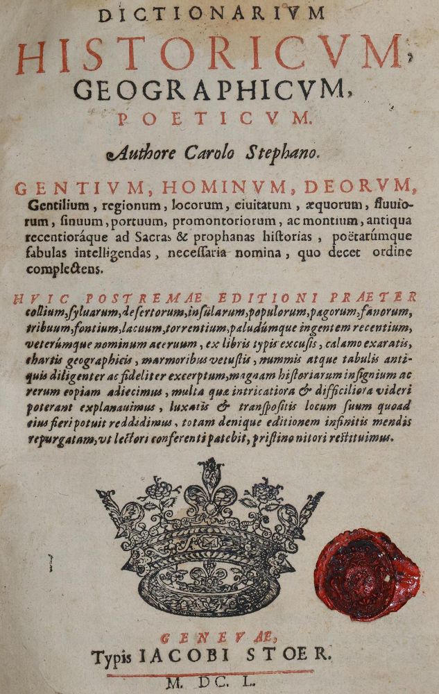 Große Abbildung Nr.1: 137-854 Stephanus,C. (d.i. C.Estienne).: (Lexika - Wörterbücher - Sprachwissenschaften)